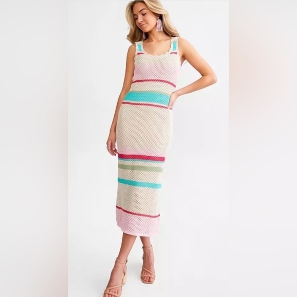 Ibiza Stripe Crochet Sweater Dress, Size Small NWT